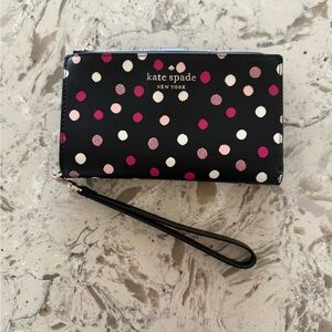 Kate Spade Wristlet Phone Wallet with Pink, White, and Glitter Dot Pattern NWT!